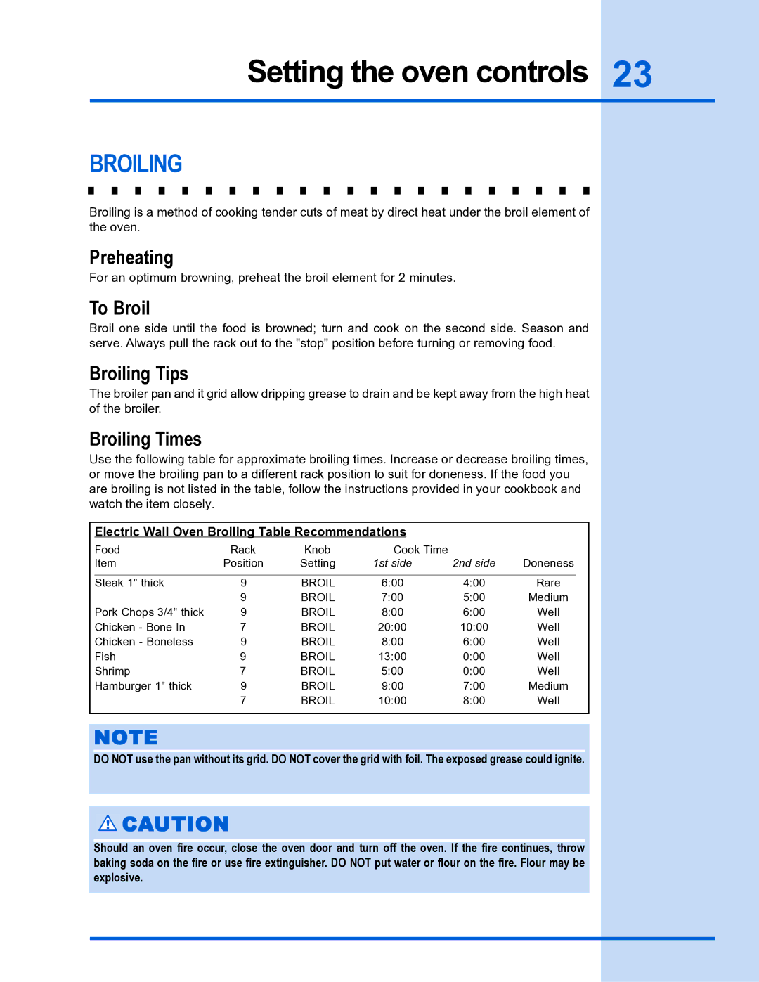 Electrolux E36DF76GPS, E30DF74GPS manual Preheating, To Broil, Broiling Tips, Broiling Times 
