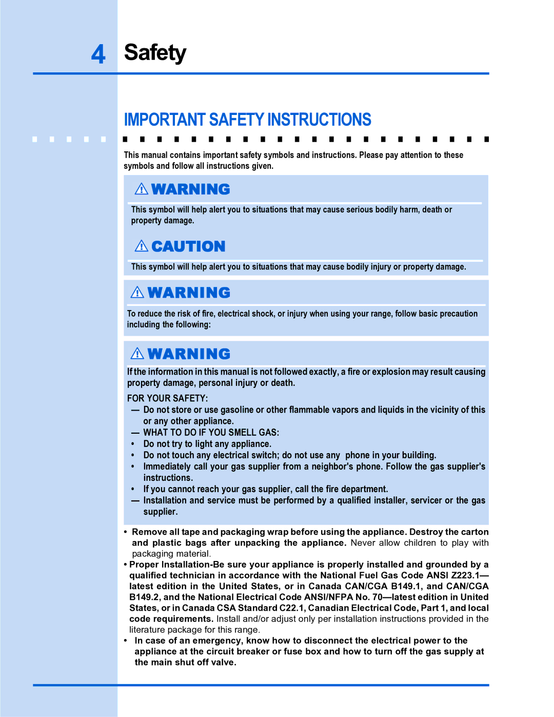 Electrolux E30DF74GPS, E36DF76GPS manual Important Safety Instructions 