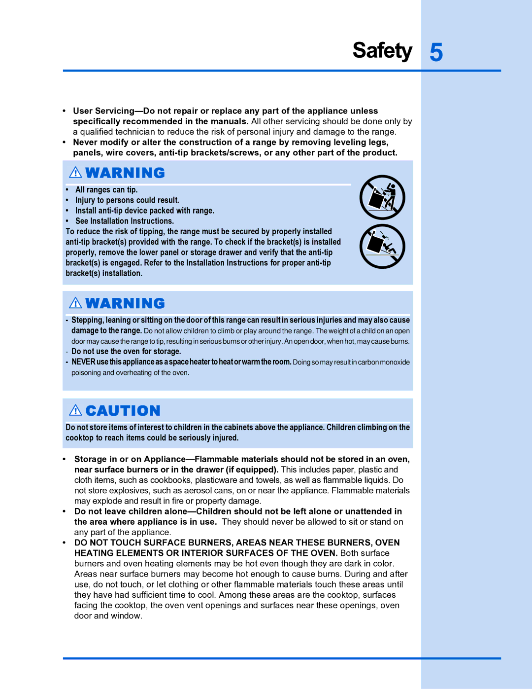 Electrolux E36DF76GPS, E30DF74GPS manual Safety 