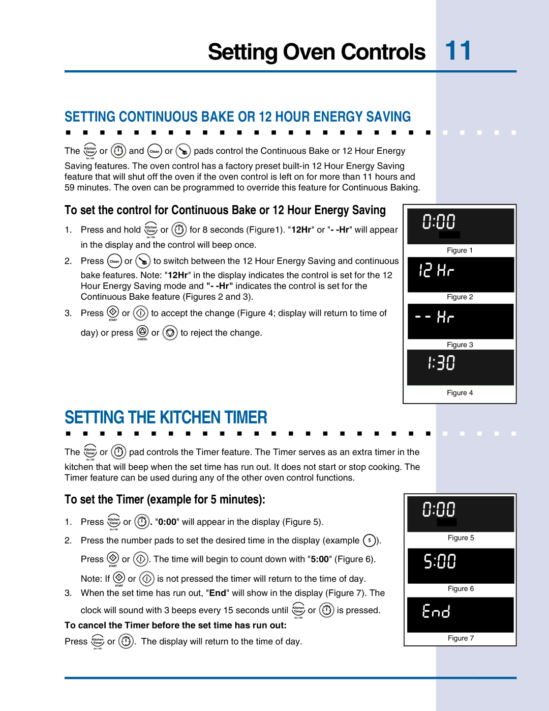 Electrolux E30EW75DSS manual Setting the Kitchen Timer, To set the Timer example for 5 minutes 