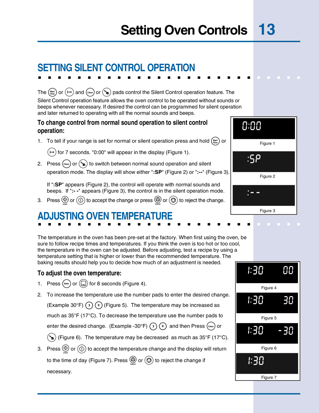 Electrolux E30EW75DSS manual Setting Silent Control Operation, Adjusting Oven Temperature 