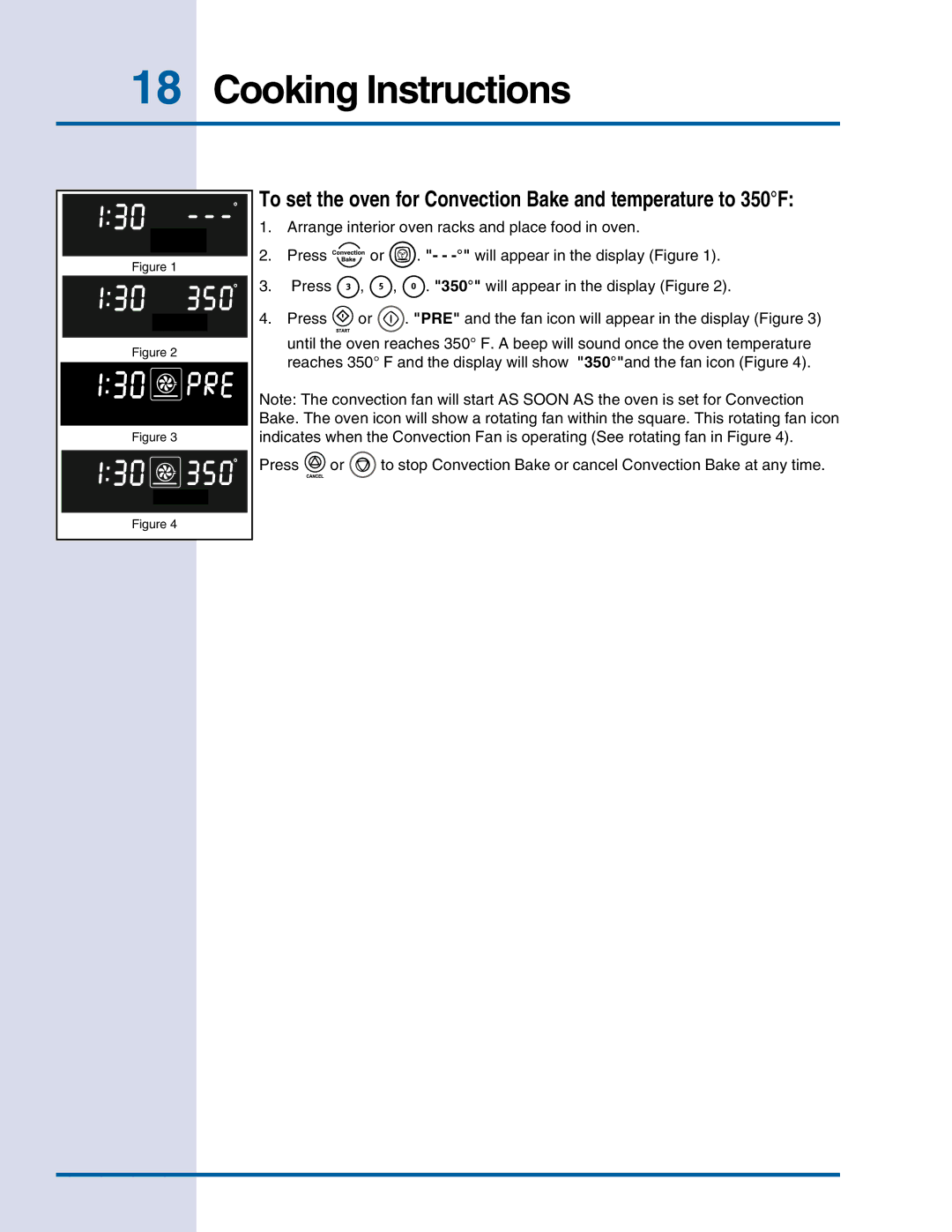 Electrolux E30EW75DSS manual To set the oven for Convection Bake and temperature to 350F 