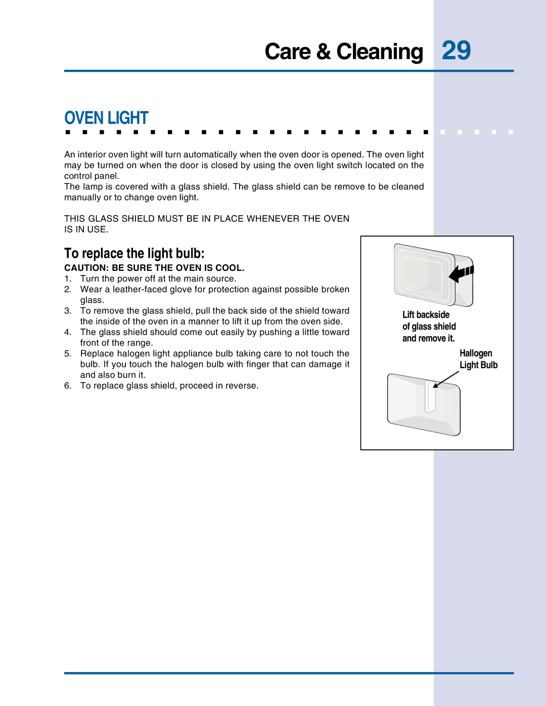 Electrolux E30EW75DSS manual Oven Light, To replace the light bulb, Light Bulb 