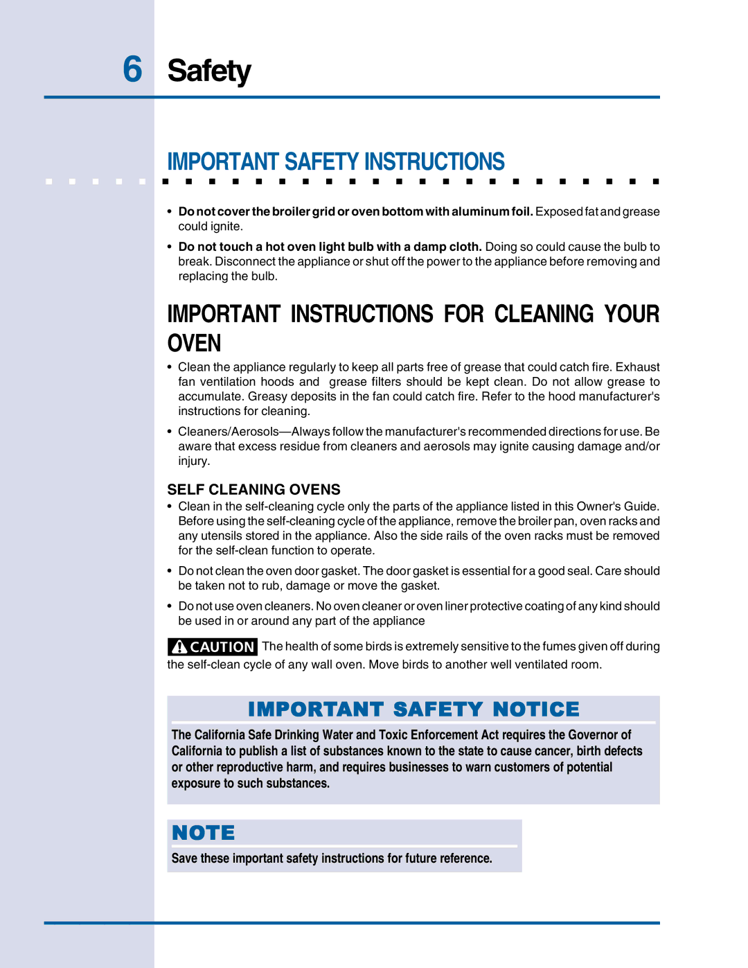 Electrolux E30EW75DSS manual Important Instructions for Cleaning Your Oven 