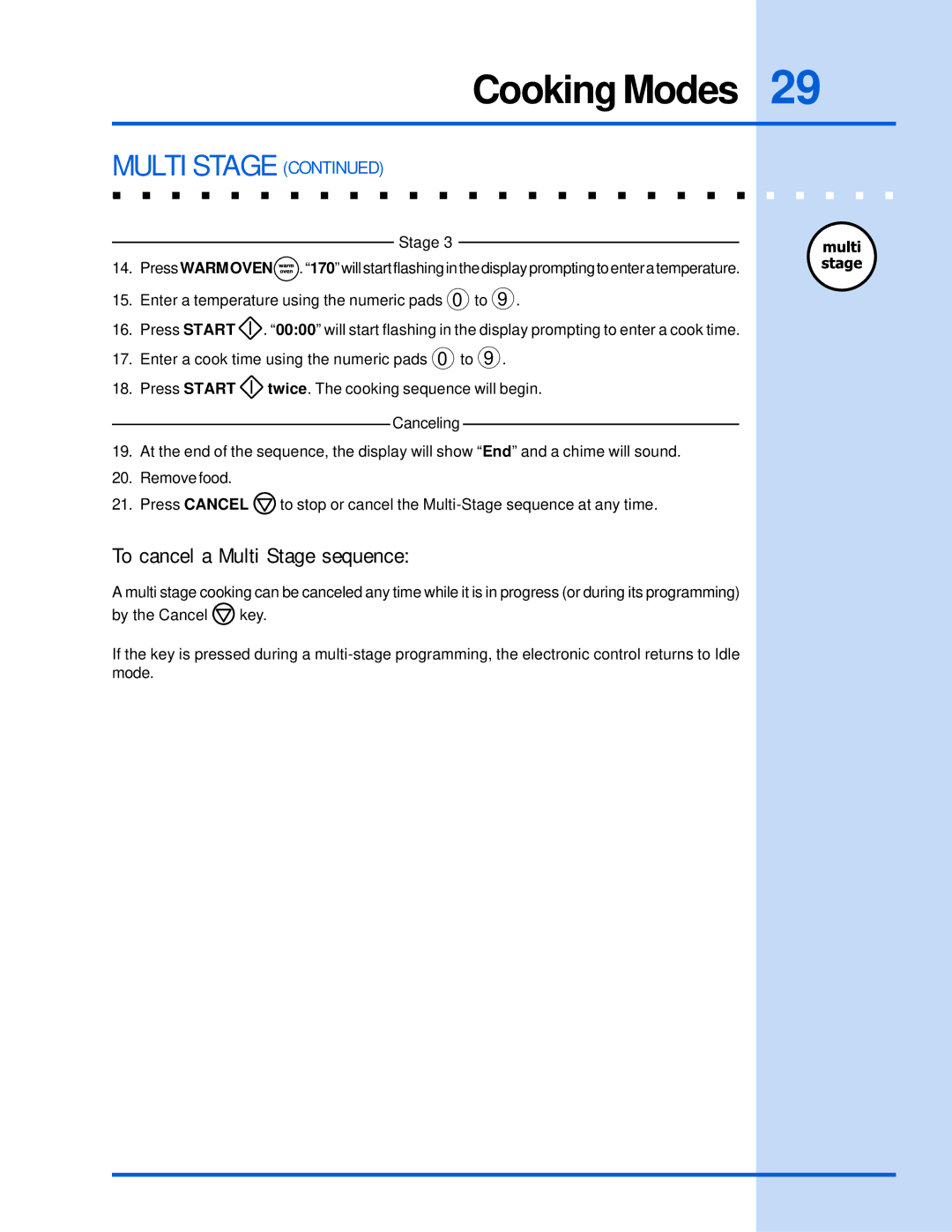 Electrolux E30EW85GSS manual To cancel a Multi Stage sequence, Canceling 