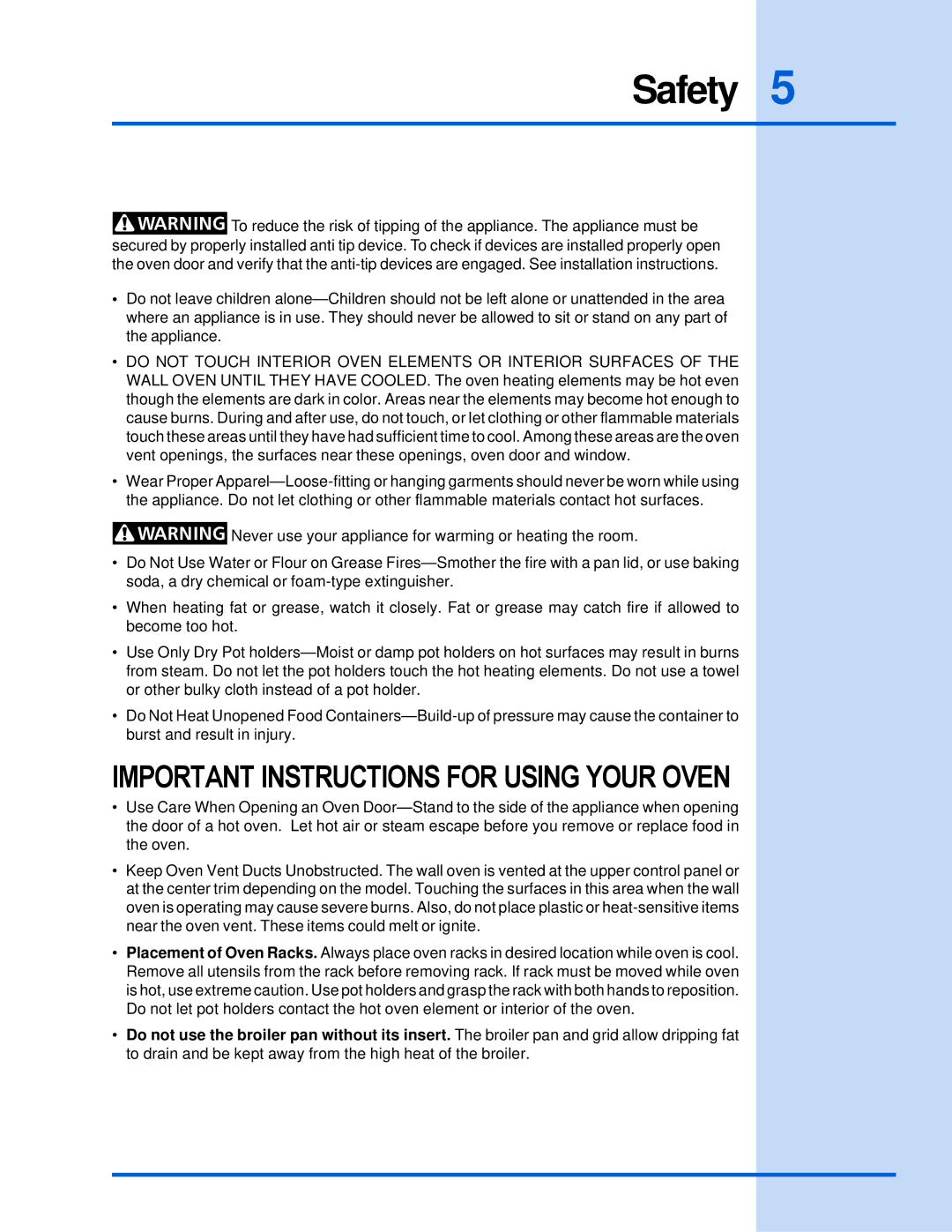 Electrolux E30EW85GSS manual Important Instructions for Using Your Oven 