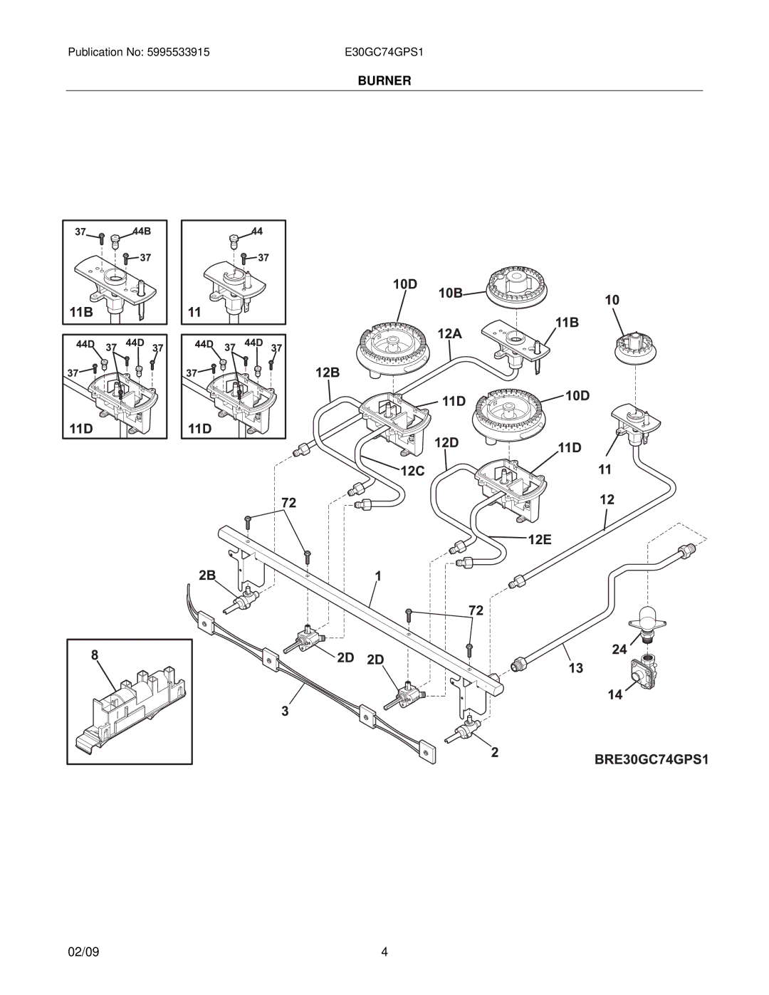 Electrolux E30GC74GPS1, 37766226970S1 installation instructions Burner 