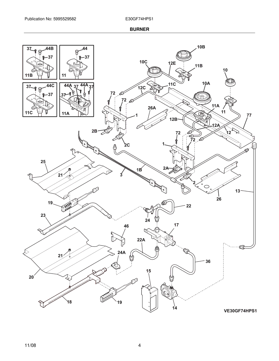 Electrolux E30GF74HPS1, 31066396E80S1 installation instructions Burner 