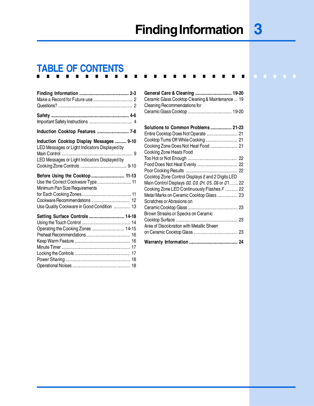 Electrolux E30IC75FSS manual Table of Contents 