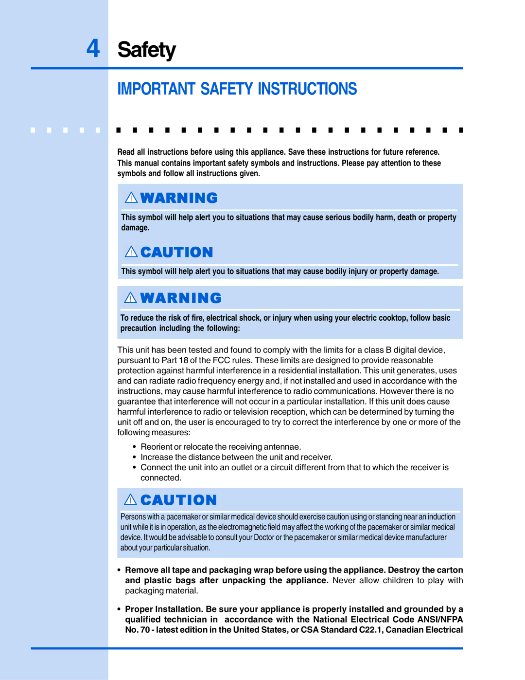 Electrolux E30IC75FSS manual Important Safety Instructions 