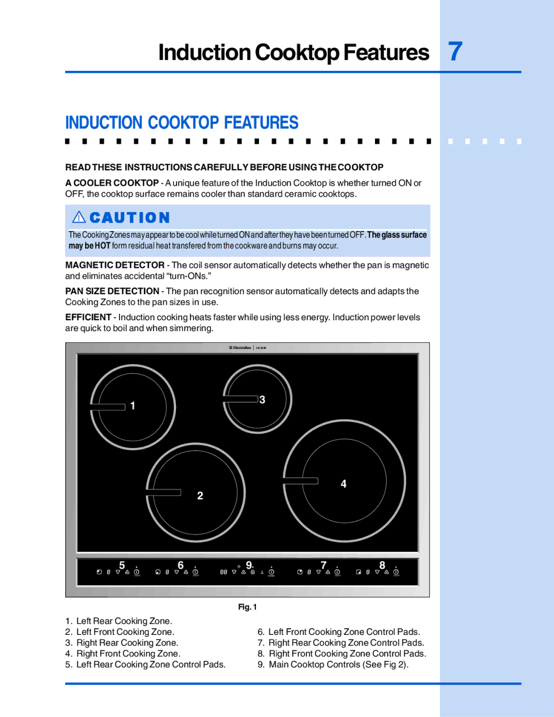 Electrolux E30IC75FSS manual Induction Cooktop Features 