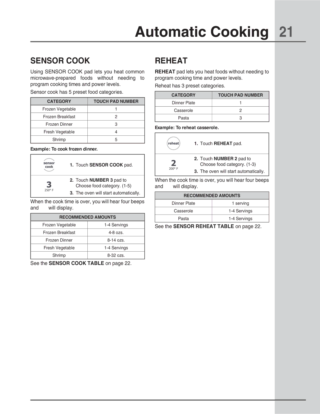 Electrolux E30MH65GSS manual Example To cook frozen dinner, Example To reheat casserole,  5PVDI4&/403$00,QBE 