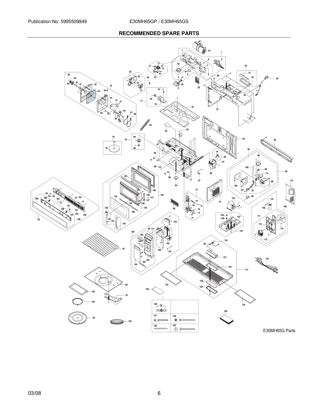 Electrolux E30MH65GPSA, E30MH65GSSA installation instructions Recommended Spare Parts 