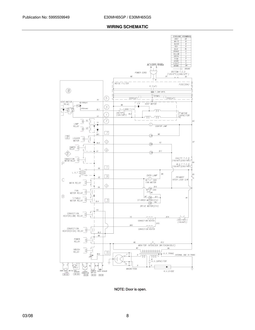 Electrolux E30MH65GSSA, E30MH65GPSA installation instructions Wiring Schematic 