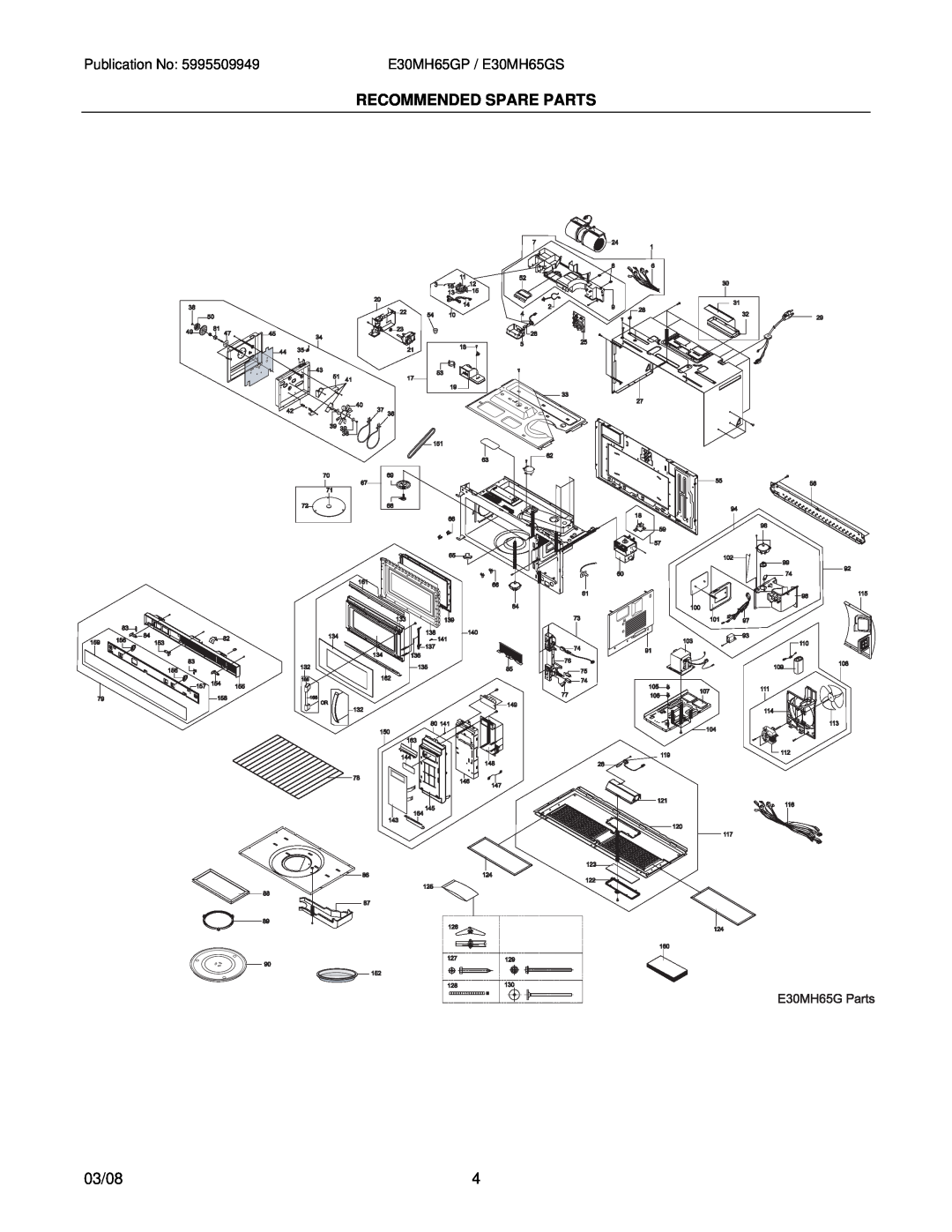 Electrolux E30MH65GSSA, E30MH65GPSA installation instructions Recommended Spare Parts, 03/08 