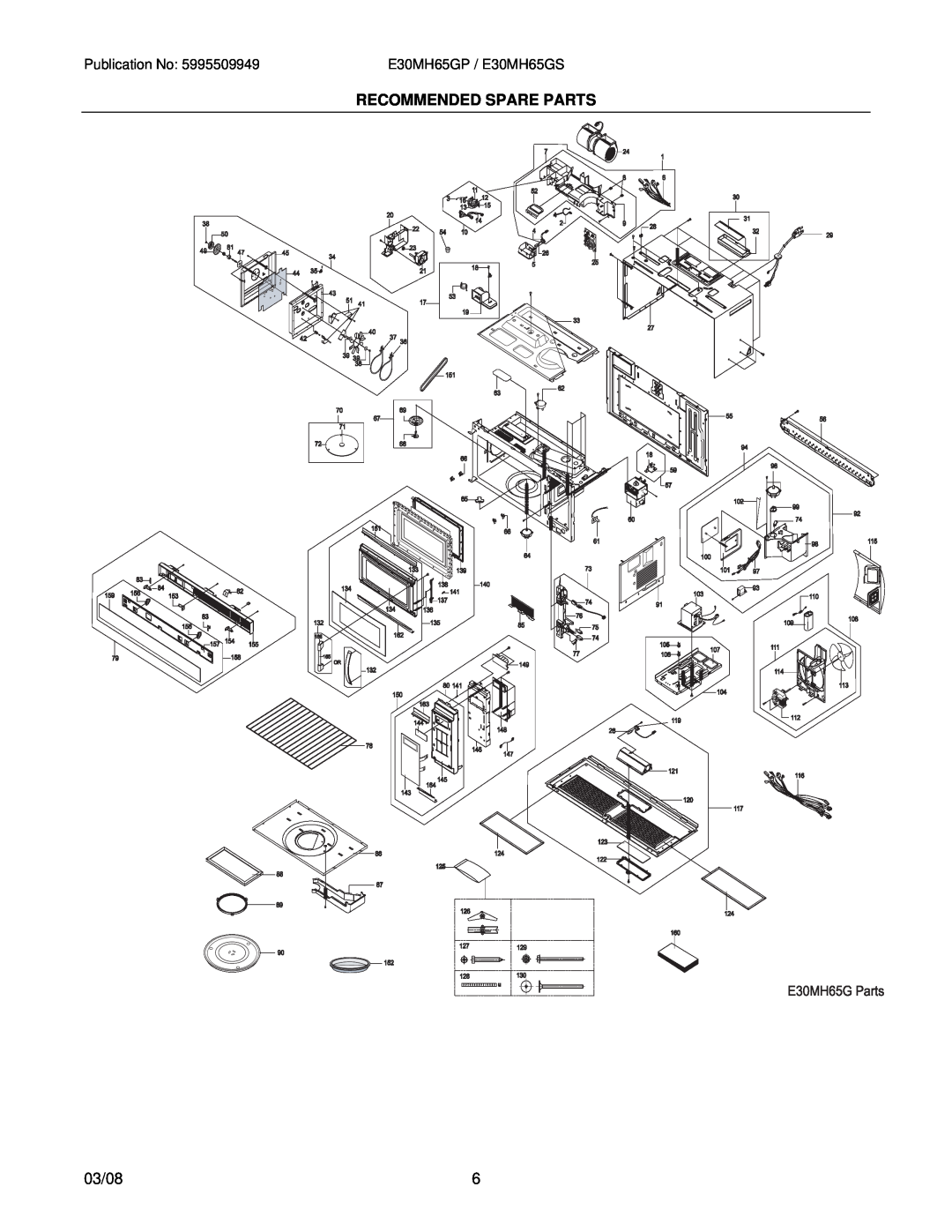 Electrolux E30MH65GPSA, E30MH65GSSA installation instructions Recommended Spare Parts, 03/08 