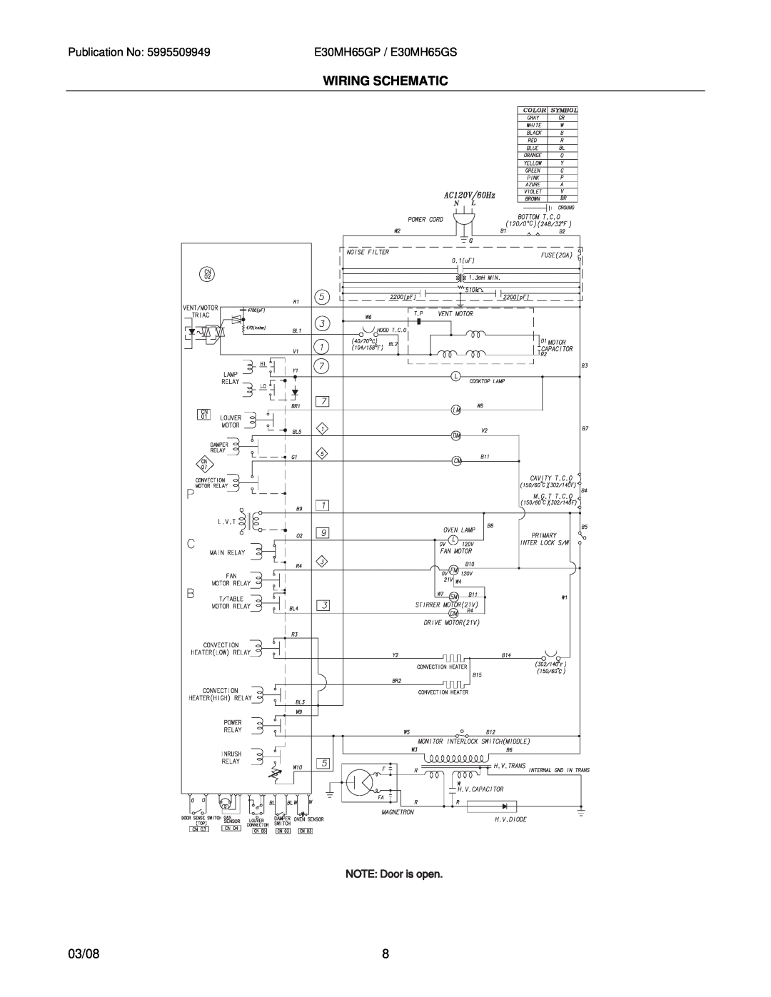 Electrolux E30MH65GSSA, E30MH65GPSA installation instructions Wiring Schematic, 03/08 