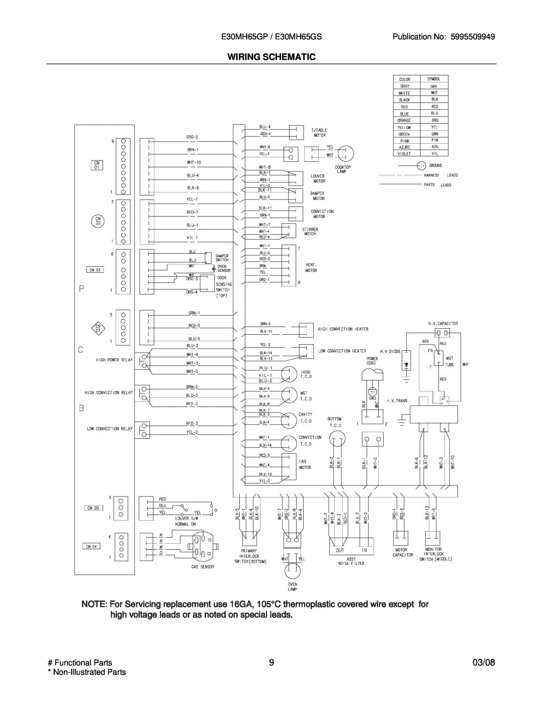 Electrolux E30MH65GSSA, E30MH65GPSA installation instructions Wiring Schematic, 03/08, Publication No 