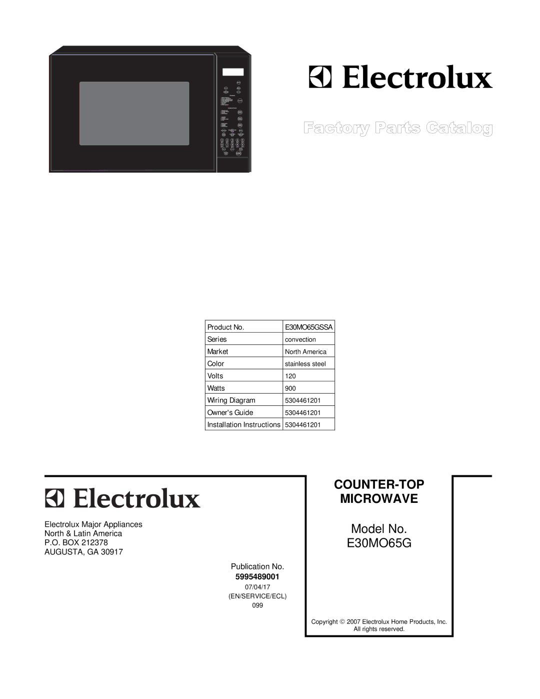 Electrolux E30MO65GSSA, E30M065GSS installation instructions COUNTER-TOP Microwave 