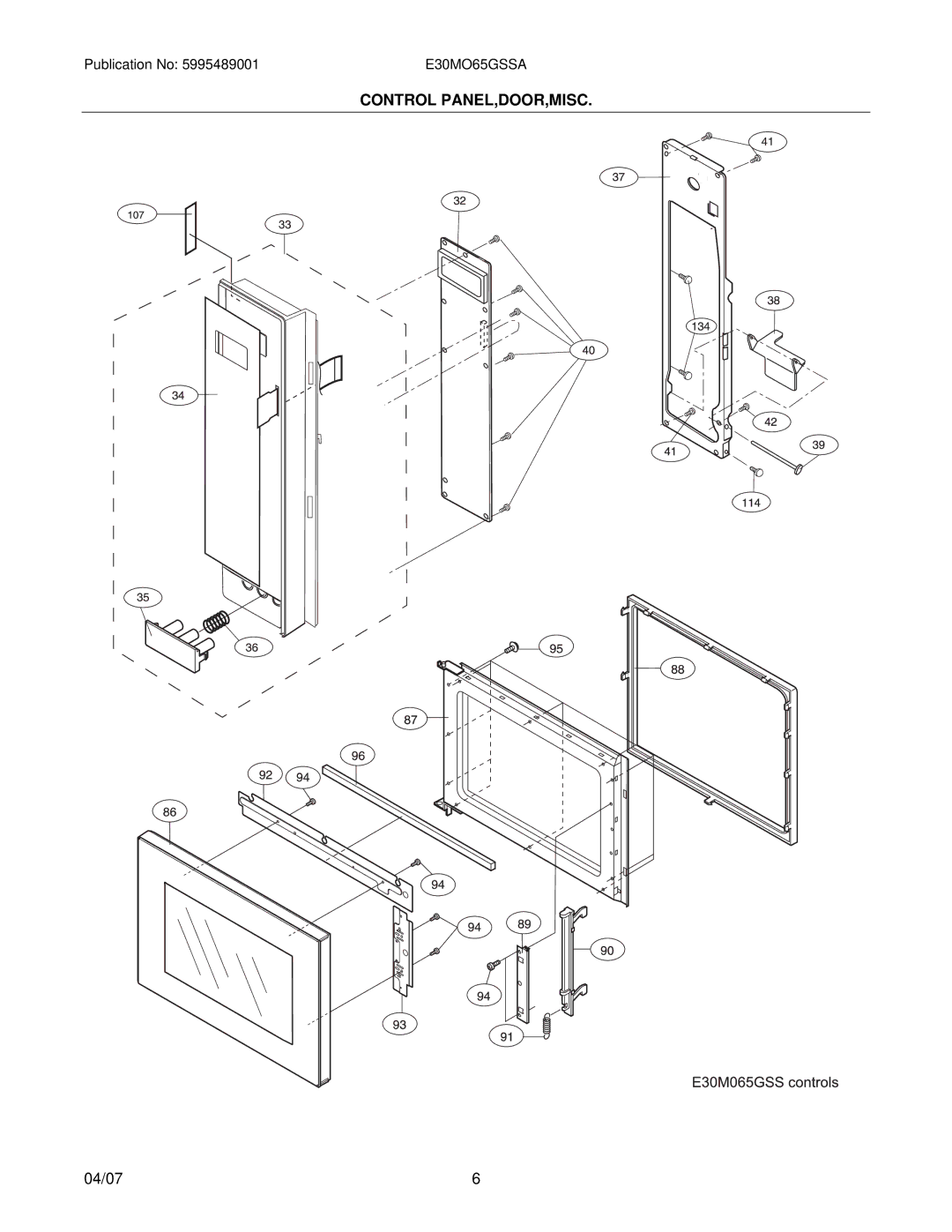 Electrolux E30MO65GSSA, E30M065GSS installation instructions Control PANEL,DOOR,MISC 