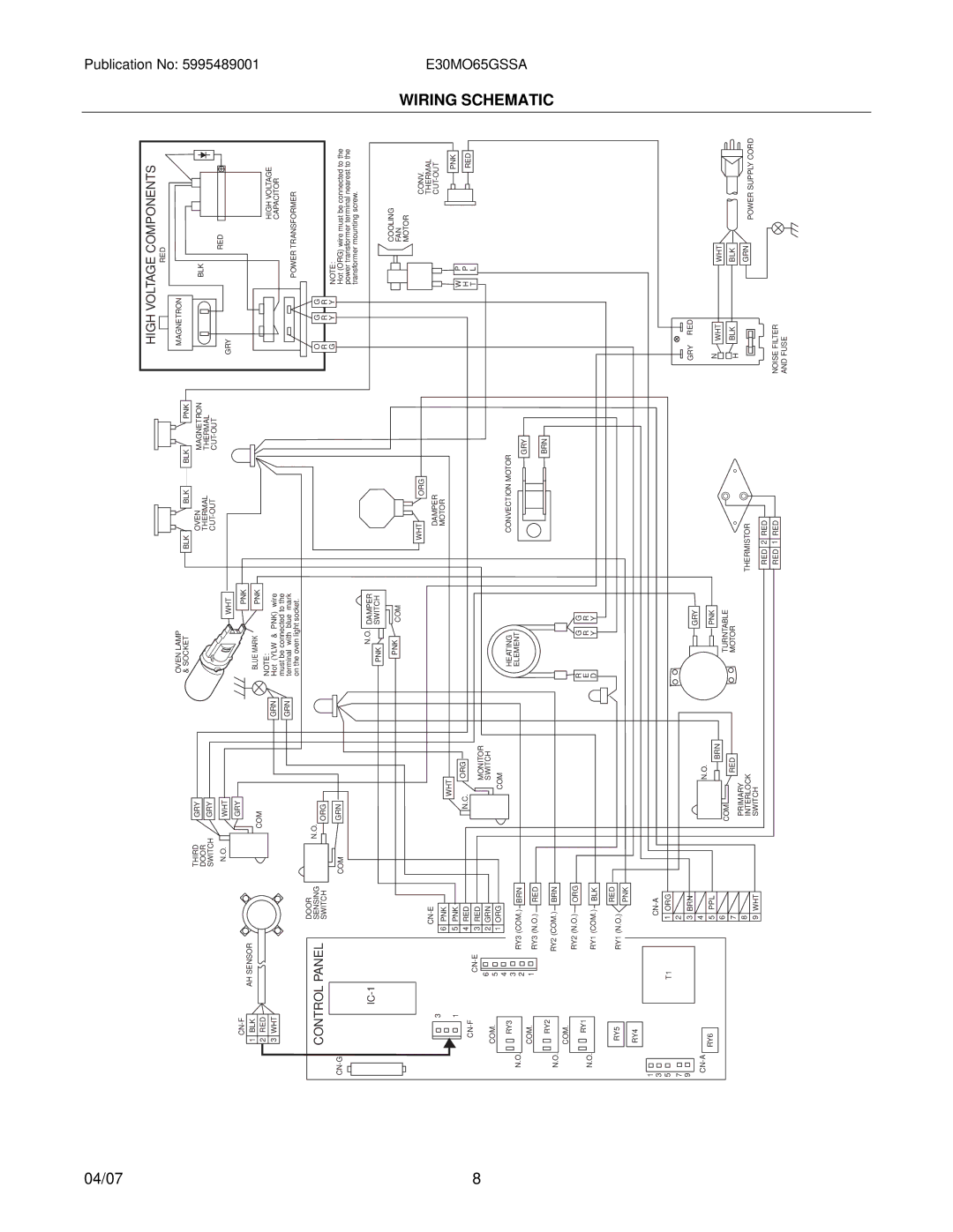 Electrolux E30M065GSS, E30MO65GSSA installation instructions High Voltage Components 