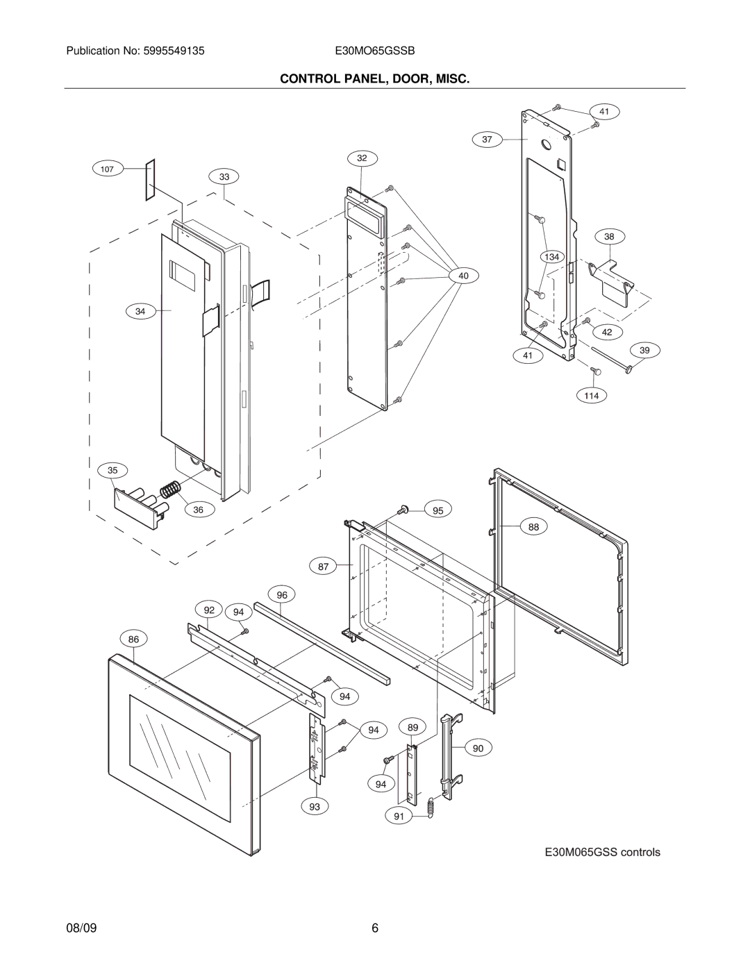 Electrolux E30MO65GSSB installation instructions Control PANEL, DOOR, Misc 