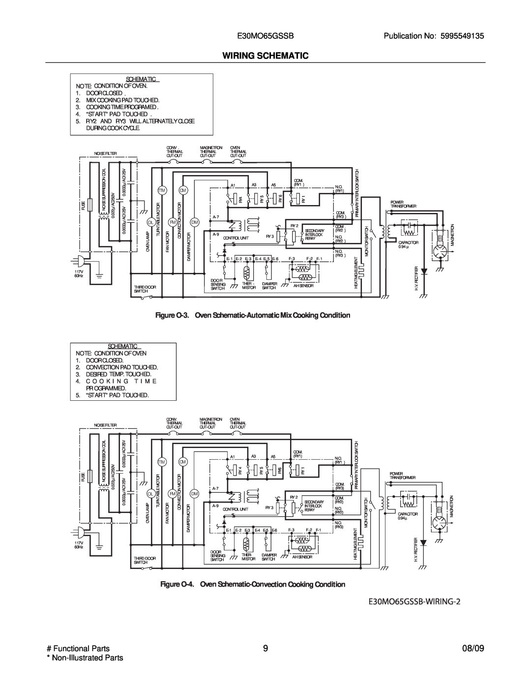Electrolux Wiring Schematic, E30MO65GSSB-WIRING-2, Publication No, SCHEMATIC NOTE CONDITION OFOVEN 1. DOOR CLOSED 