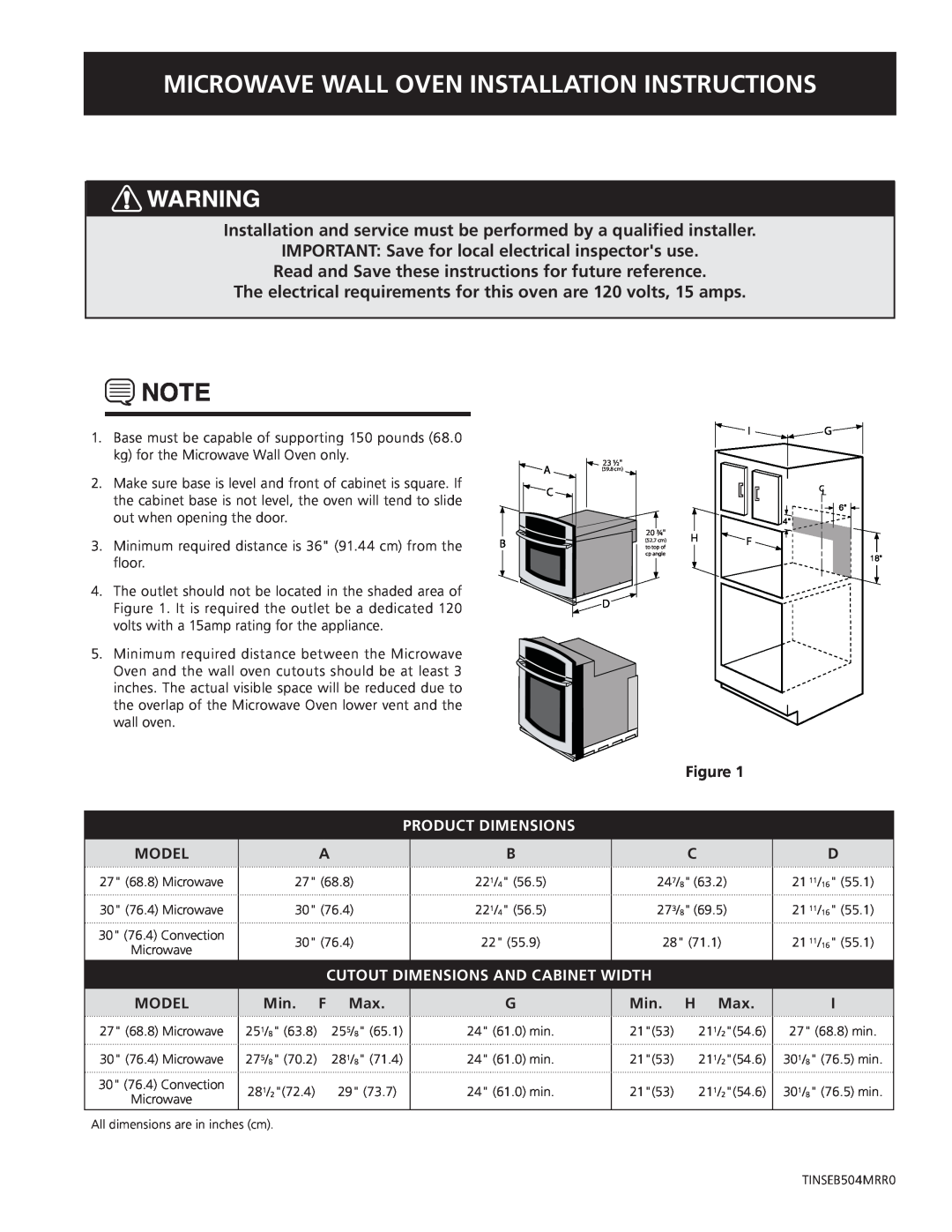 Electrolux E30MO75HPS dimensions Microwave Wall Oven Installation Instructions, Product Dimensions 