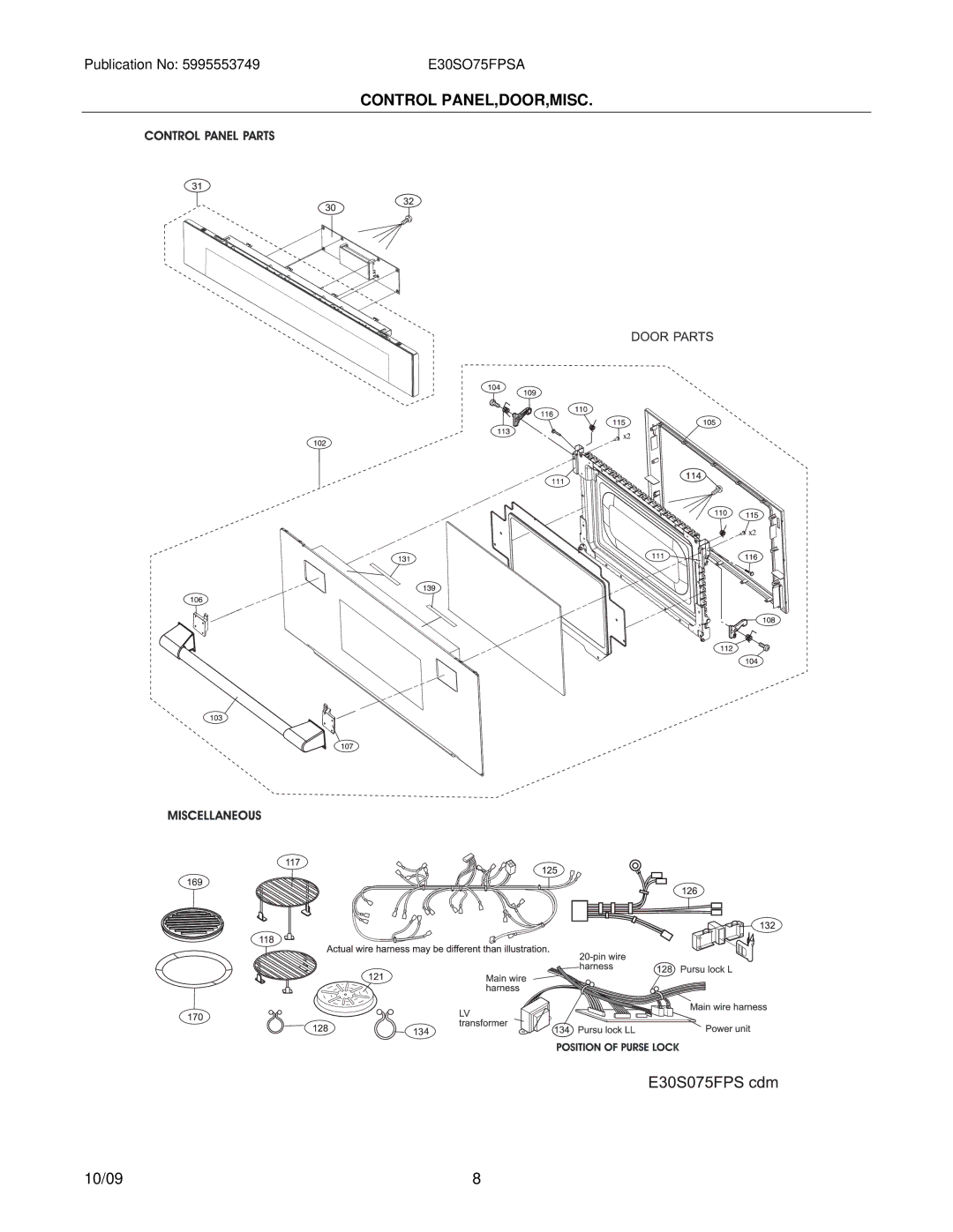 Electrolux E30SO75FP installation instructions Control PANEL,DOOR,MISC 