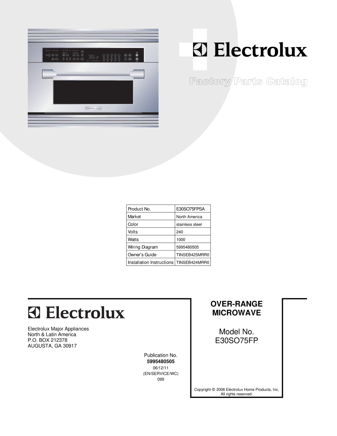 Electrolux E30SO75FP installation instructions Over-Range 