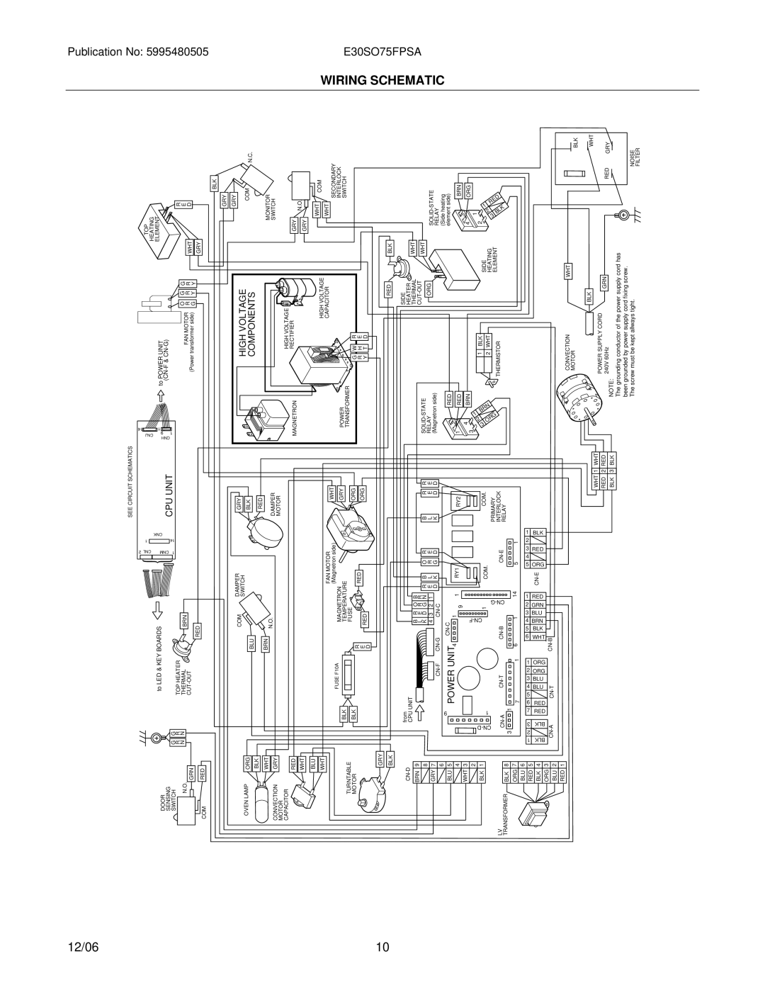 Electrolux E30SO75FP installation instructions Wiring Schematic 