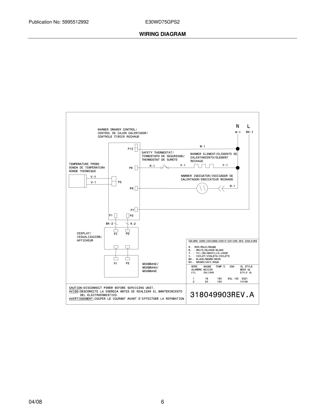 Electrolux E30WD75GPS2, 31266300970S2 installation instructions Wiring Diagram 