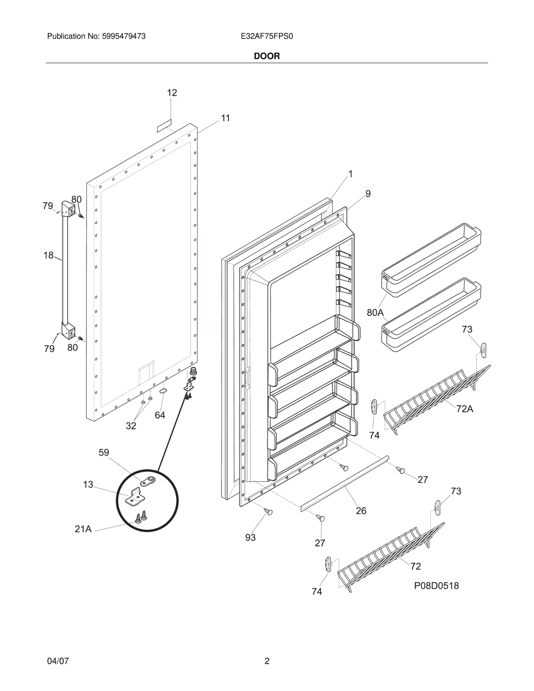 Electrolux E32AF75FPS0 manual Door 