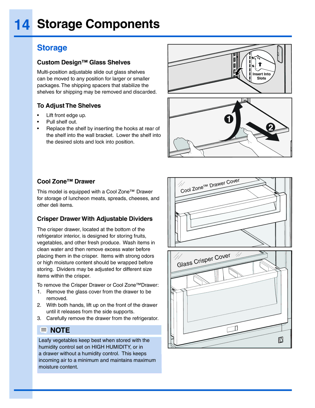 Electrolux E32AR75JPS manual Storage Components 