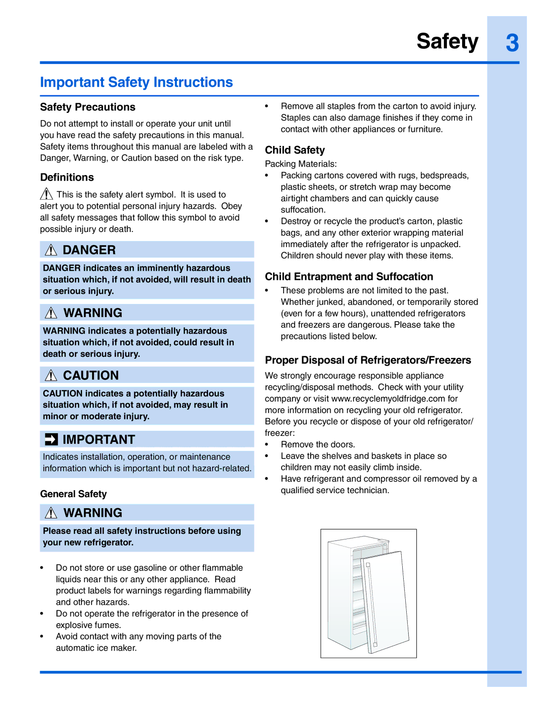 Electrolux E32AR75JPS manual Important Safety Instructions 