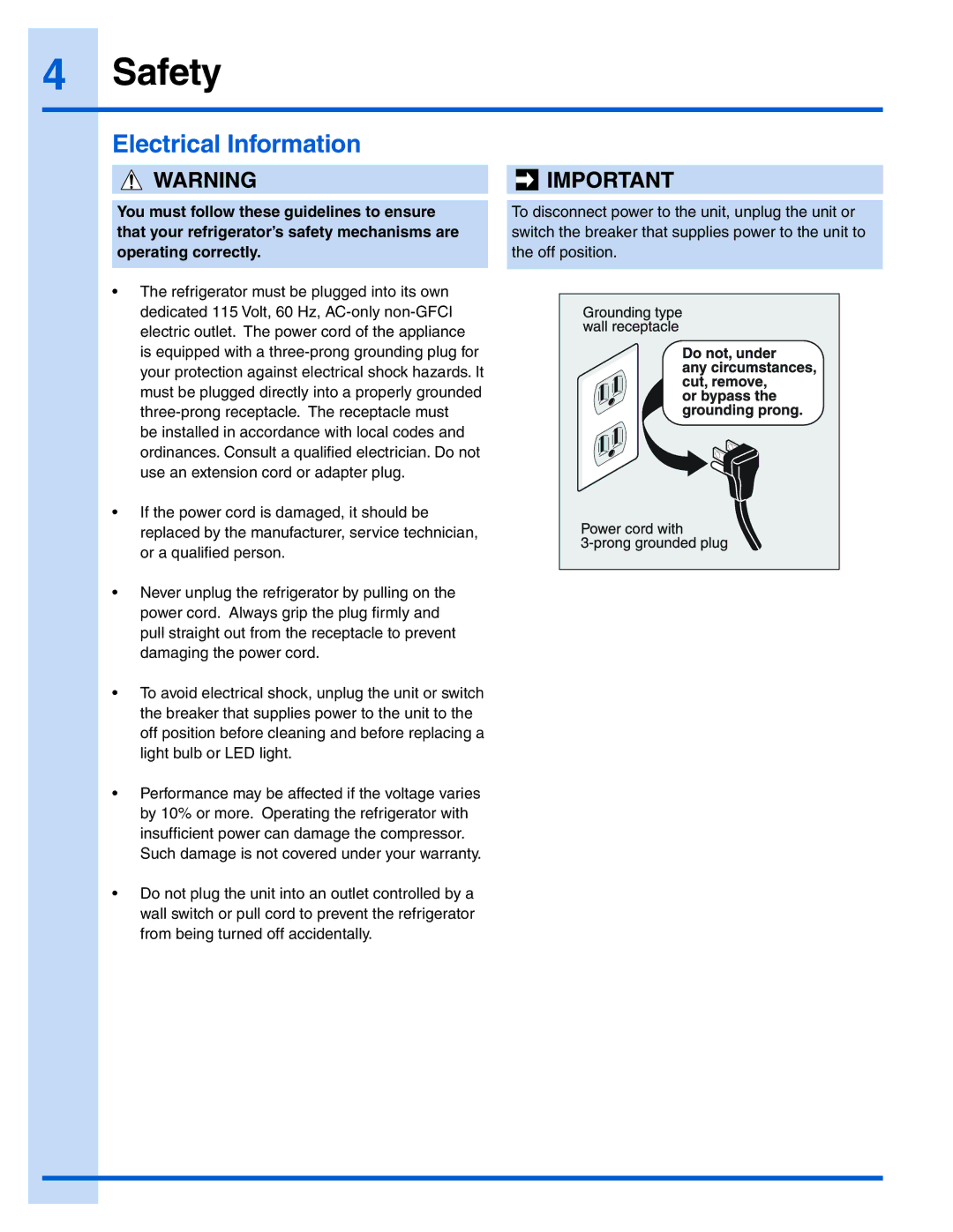 Electrolux E32AR75JPS manual Electrical Information 