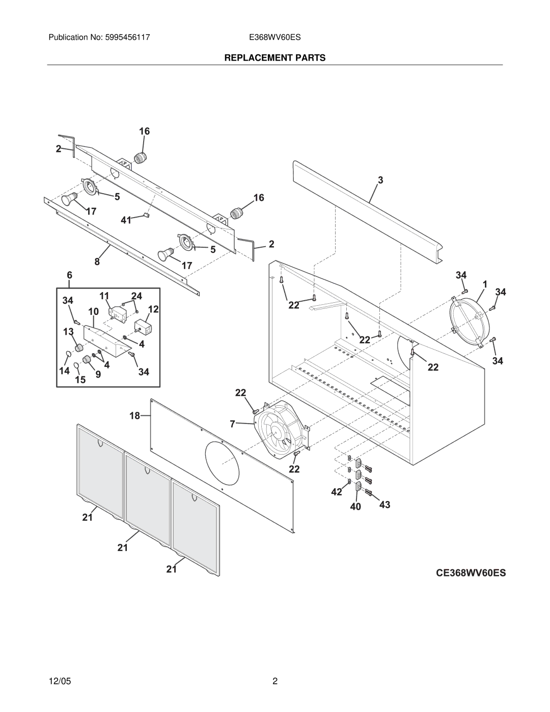 Electrolux E368WV60E installation instructions Replacement Parts 