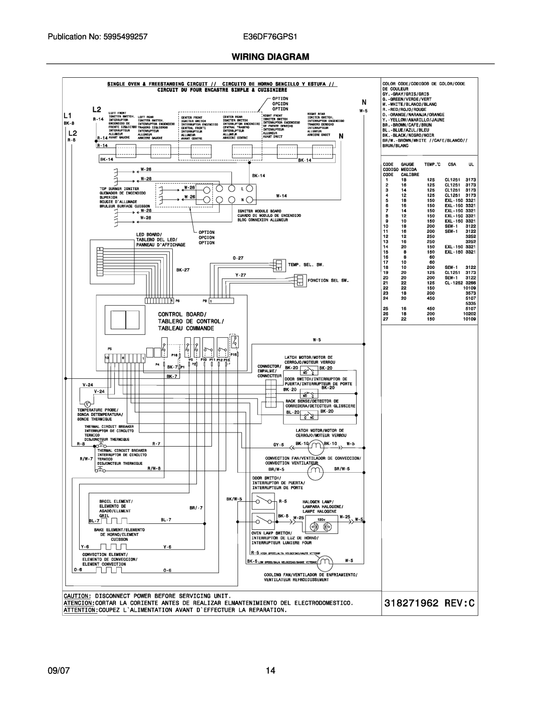 Electrolux 30166673P70S1 installation instructions Wiring Diagram, 09/07, E36DF76GPS1 