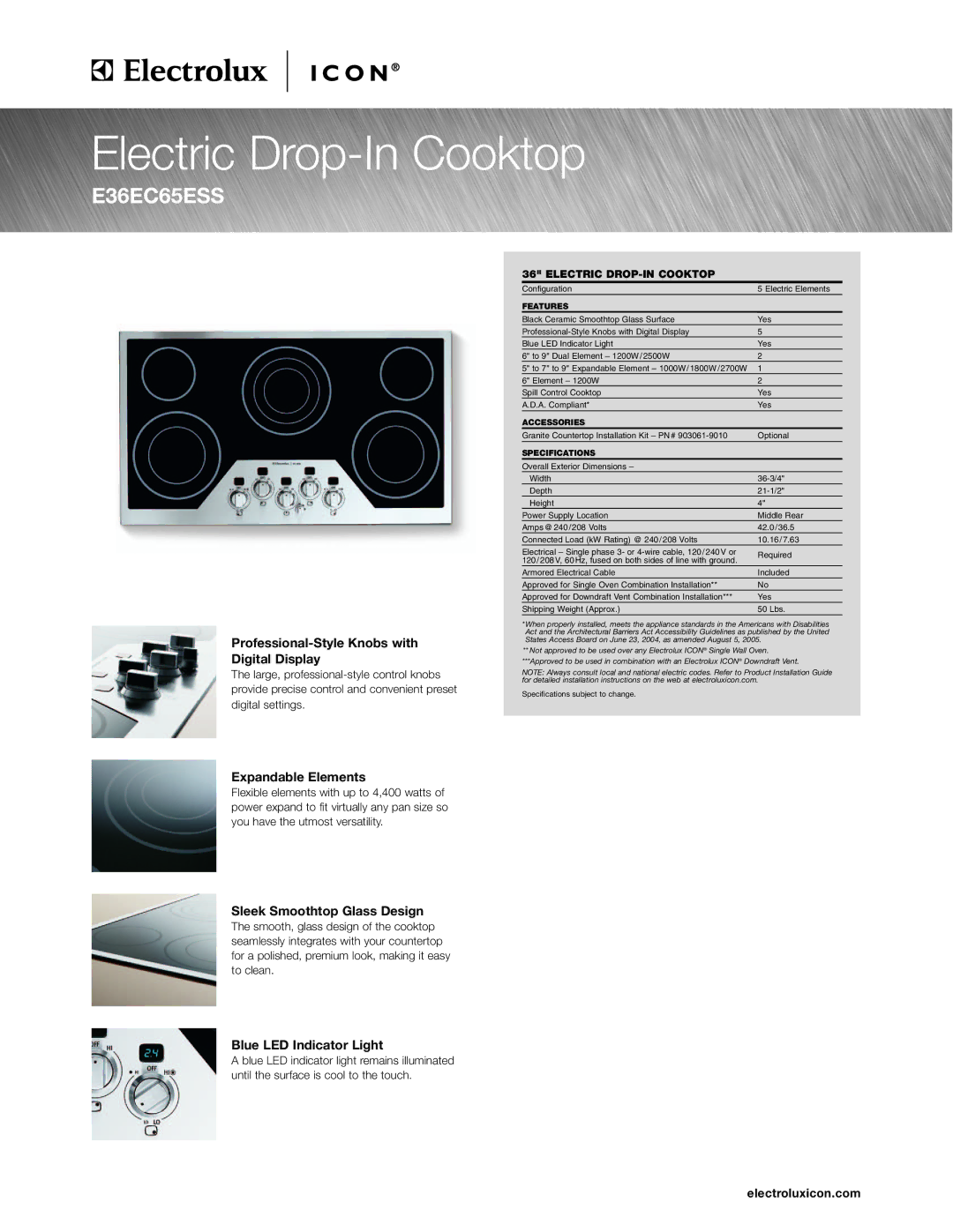 Electrolux E36EC65ESS specifications Professional-Style Knobs with Digital Display, Expandable Elements 