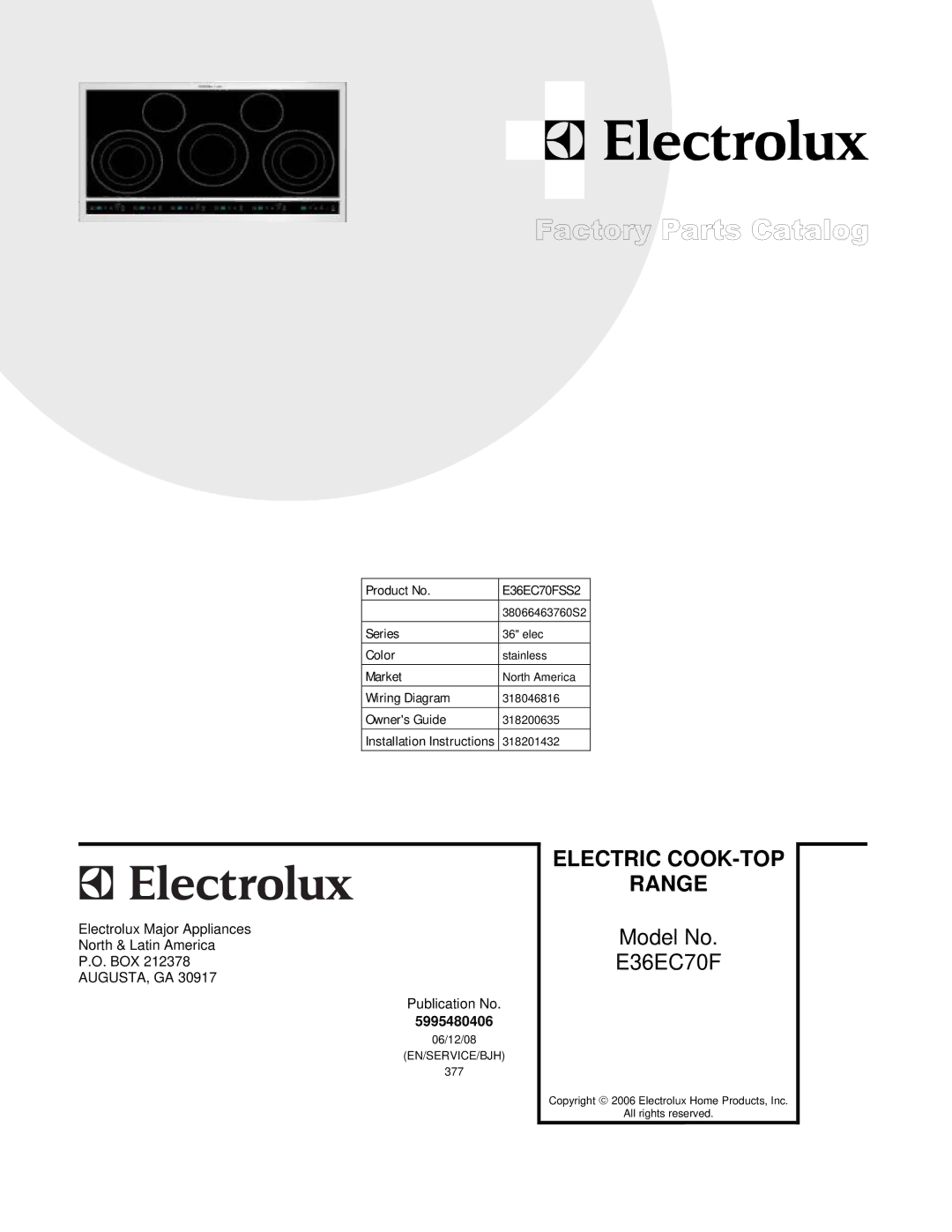 Electrolux E36EC70FSS2, 38066463760S2 installation instructions Range 