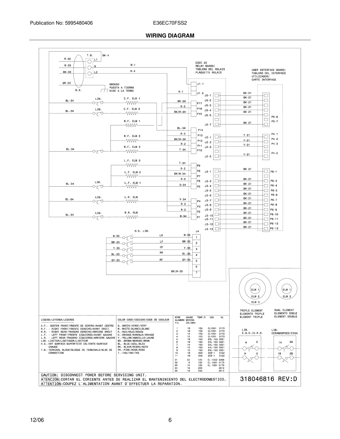 Electrolux E36EC70FSS2, 38066463760S2 installation instructions Wiring Diagram 