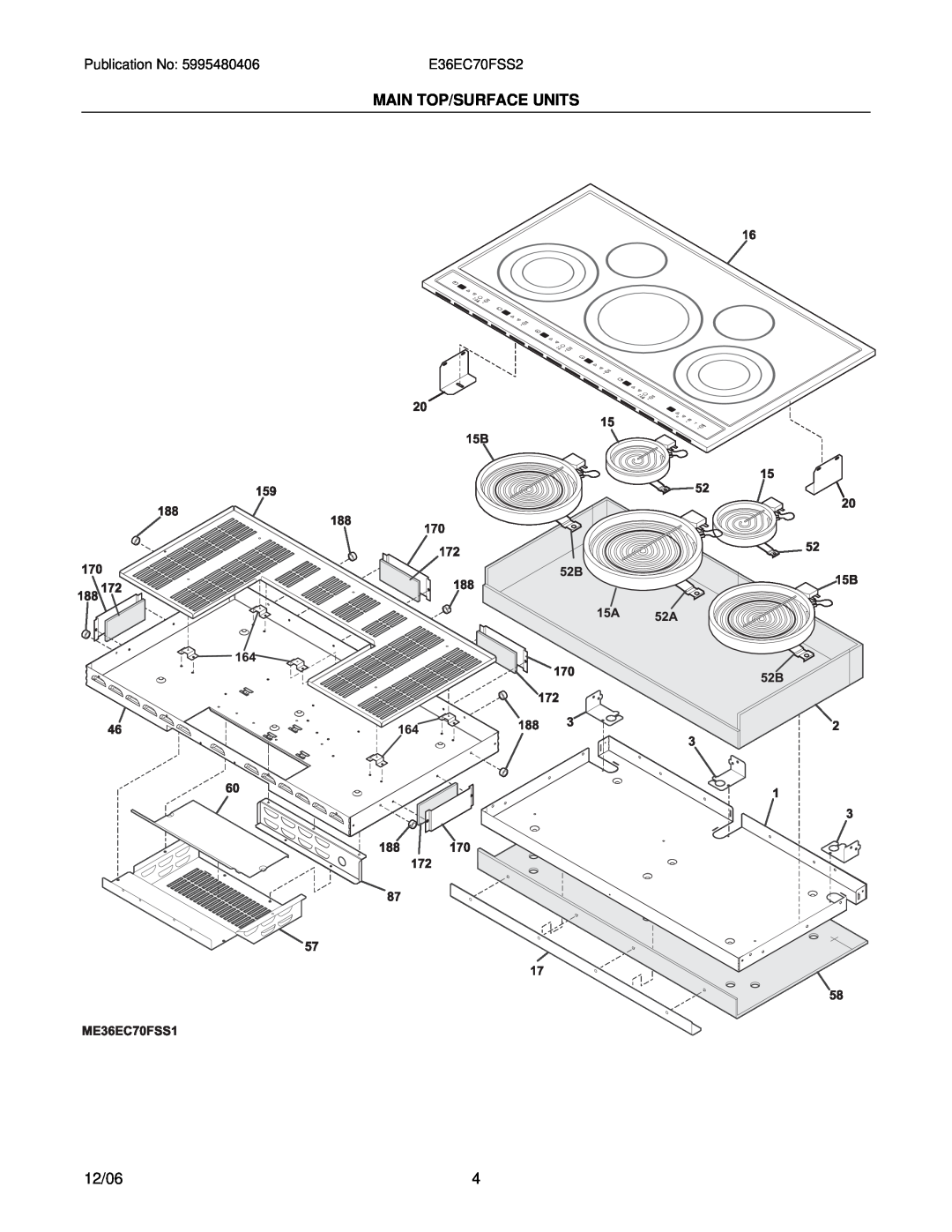 Electrolux E36EC70FSS2, 38066463760S2 installation instructions Main Top/Surface Units, 12/06 
