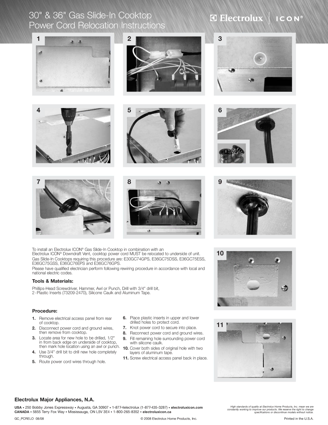 Electrolux E36EC75ESS, E36EC75DSS specifications Tools & Materials, Procedure 