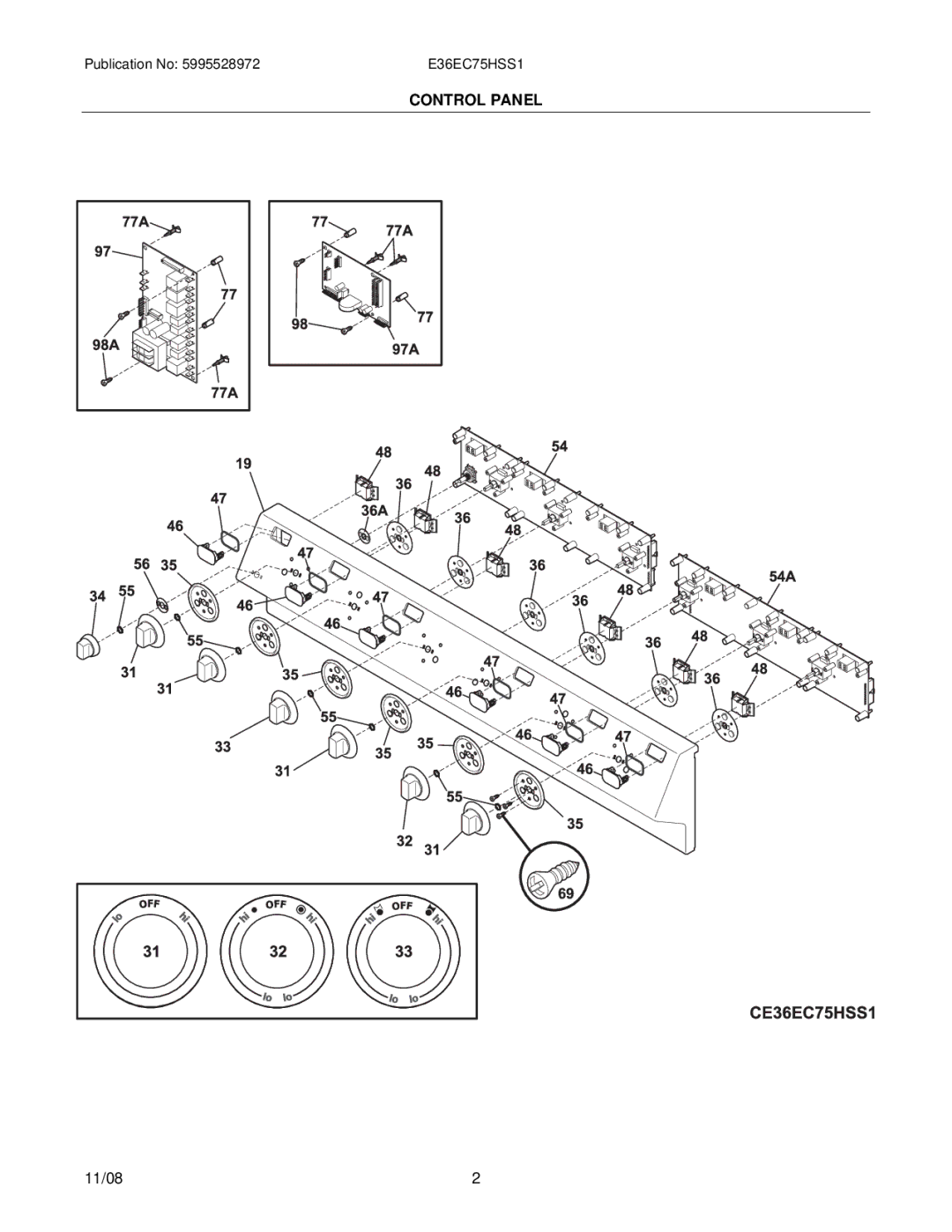 Electrolux 38066423880S1, E36EC75HSS1 installation instructions Control Panel 