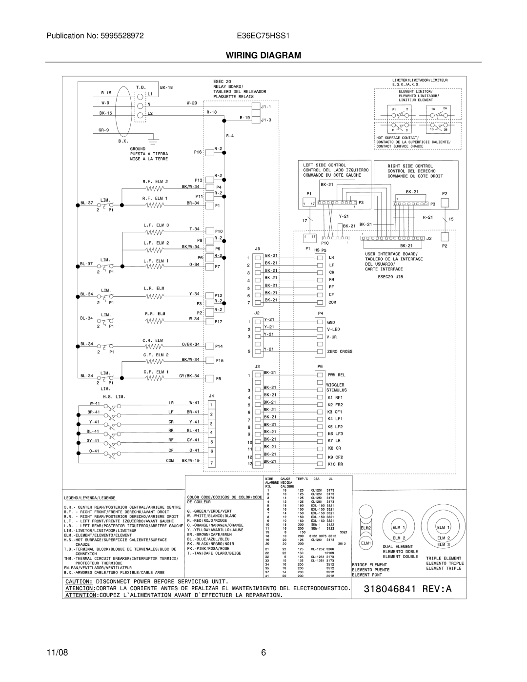 Electrolux E36EC75HSS1, 38066423880S1 installation instructions Wiring Diagram 