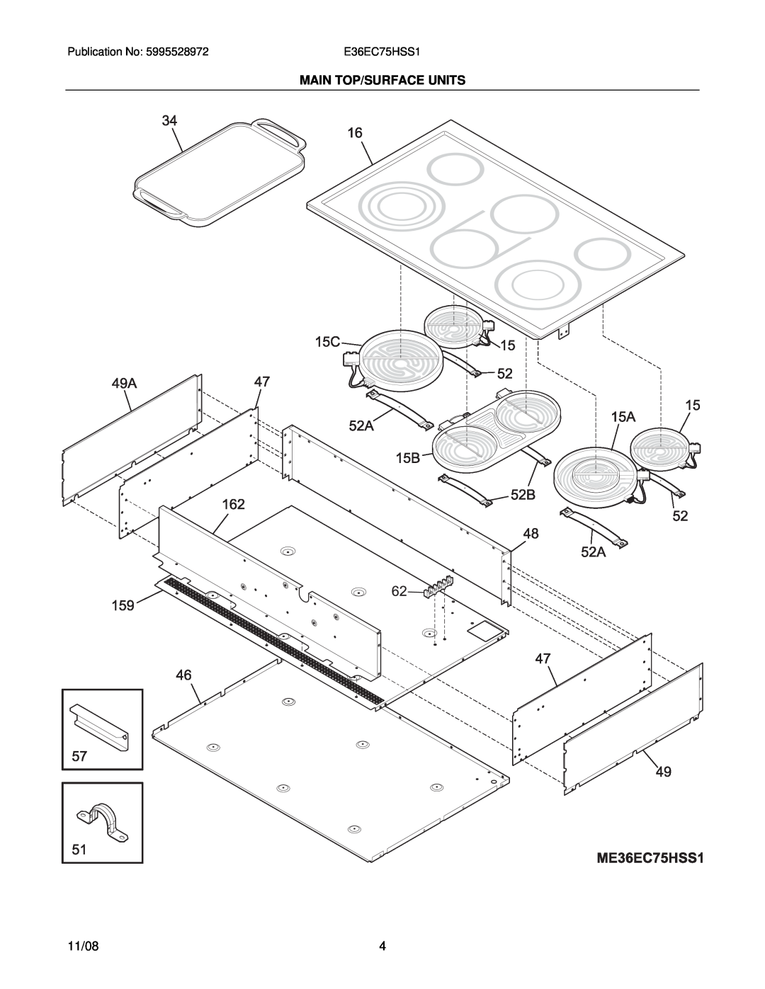 Electrolux E36EC75HSS1, 38066423880S1 installation instructions Main Top/Surface Units, 11/08 