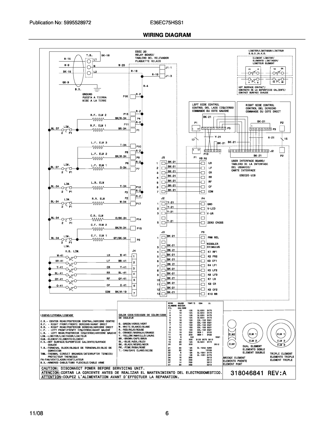 Electrolux 38066423880S1 installation instructions Wiring Diagram, 11/08, E36EC75HSS1 