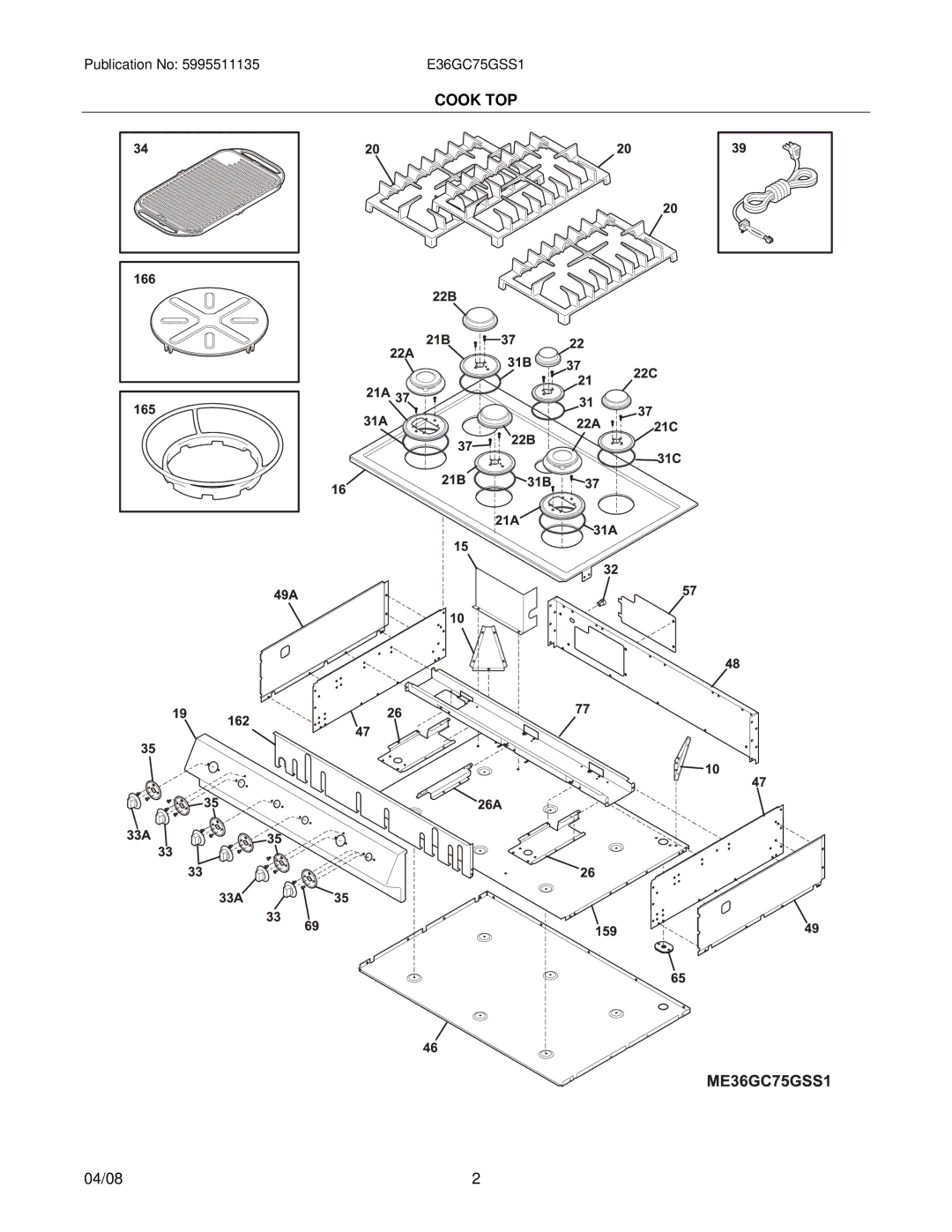 Electrolux 37766426870S1, E36GC75GSS1 installation instructions Cook TOP 