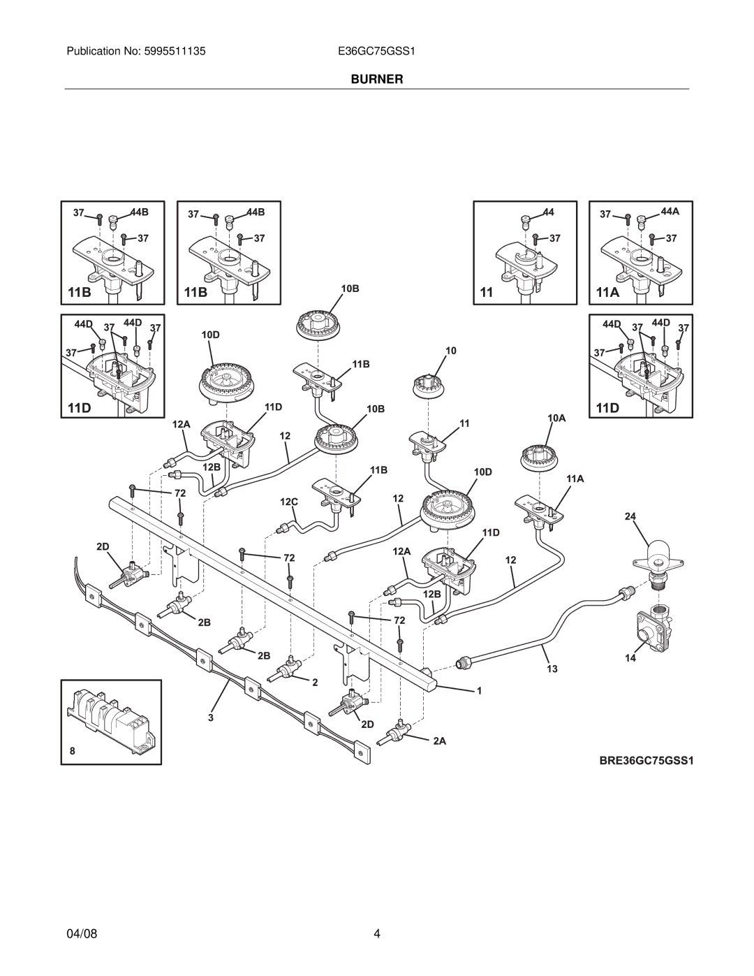 Electrolux E36GC75GSS1, 37766426870S1 installation instructions Burner 