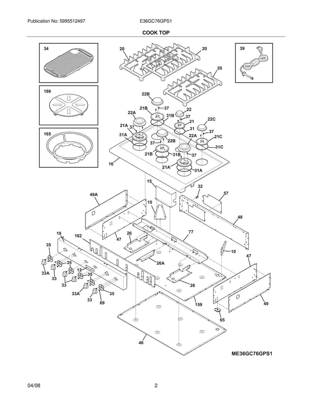 Electrolux 37766426970S1, E36GC76GPS1 installation instructions Cook TOP 